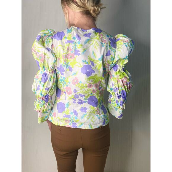 LES REVERIES Elizabeth Floral Puff Sleeve Blouse US SMALL NWT $295 - Picture 4 of 13